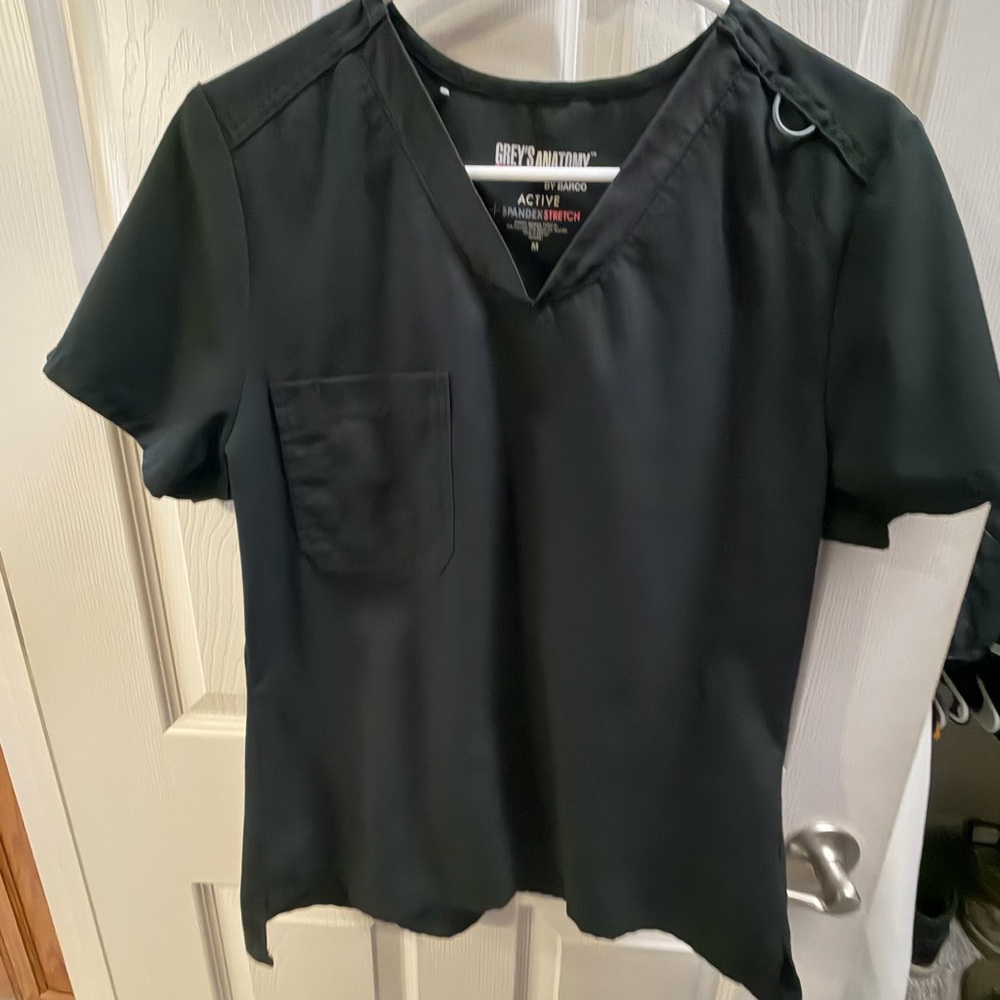 Grey's Anatomy Black V-Neck Active Scrub Top with Chest Pocket Active